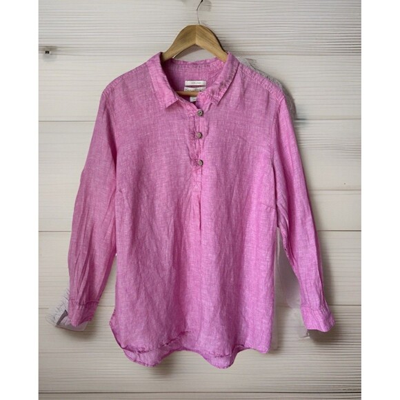Cynthia Rowley Shirt Womens 2X 100% Linen Pink Roll Tab Sleeves - Picture 1 of 9
